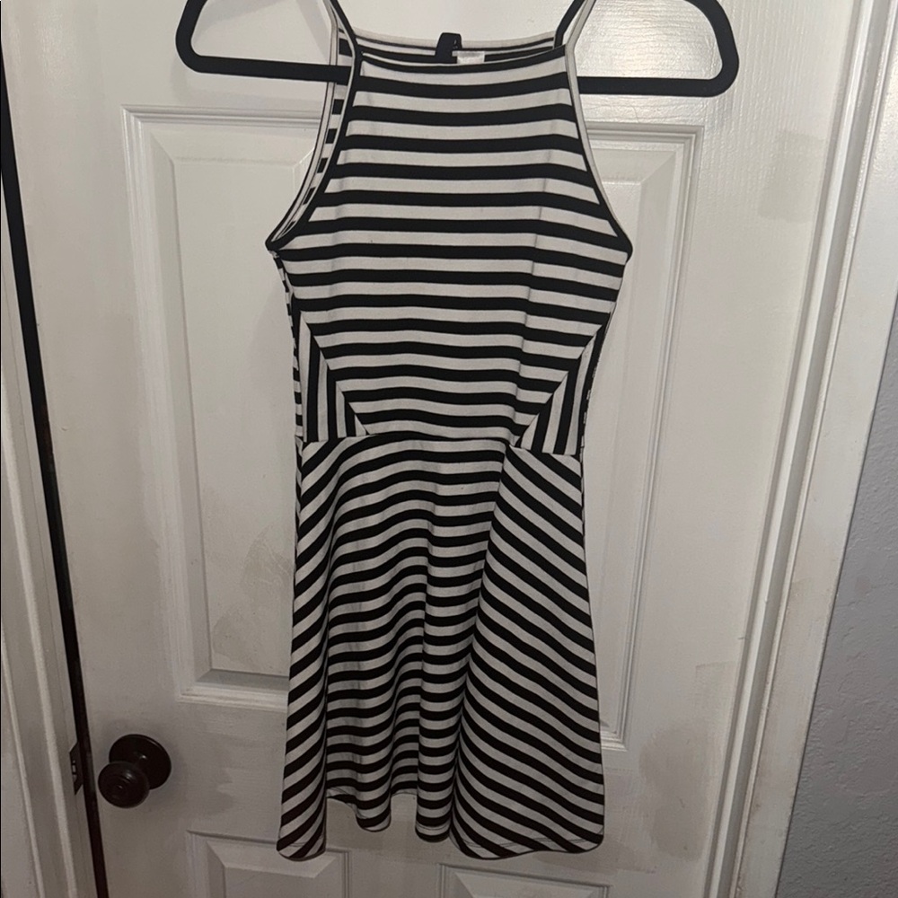 H&M Black and White Striped Midi Peplum Dress